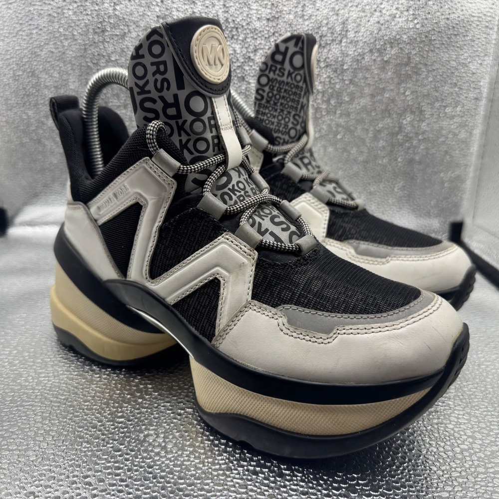 Size 6.5 Michael Kors Olympia Sneakers Womens Black White Good Chunky Platform